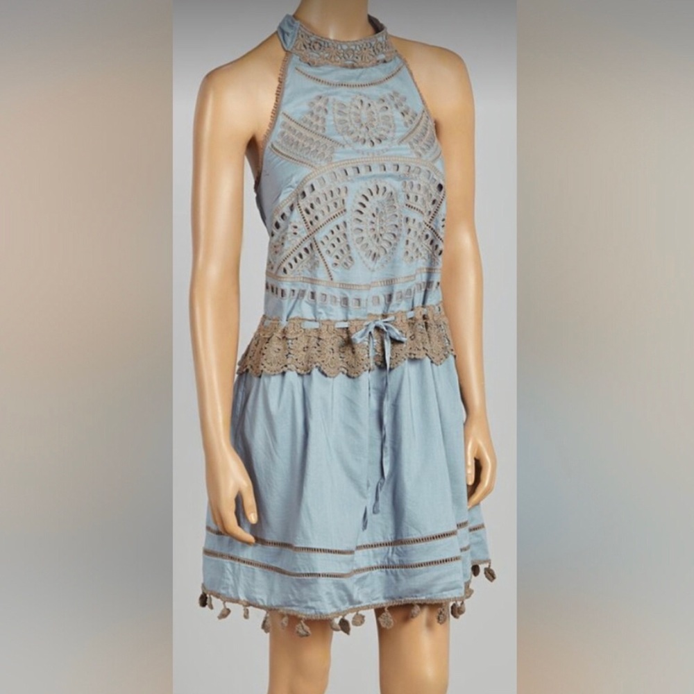 YRU Blue and Brown Backless Dress